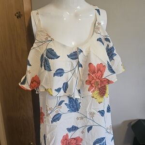 New York & Company Floral Ruffle Blouse - Red, Blue, Yellow